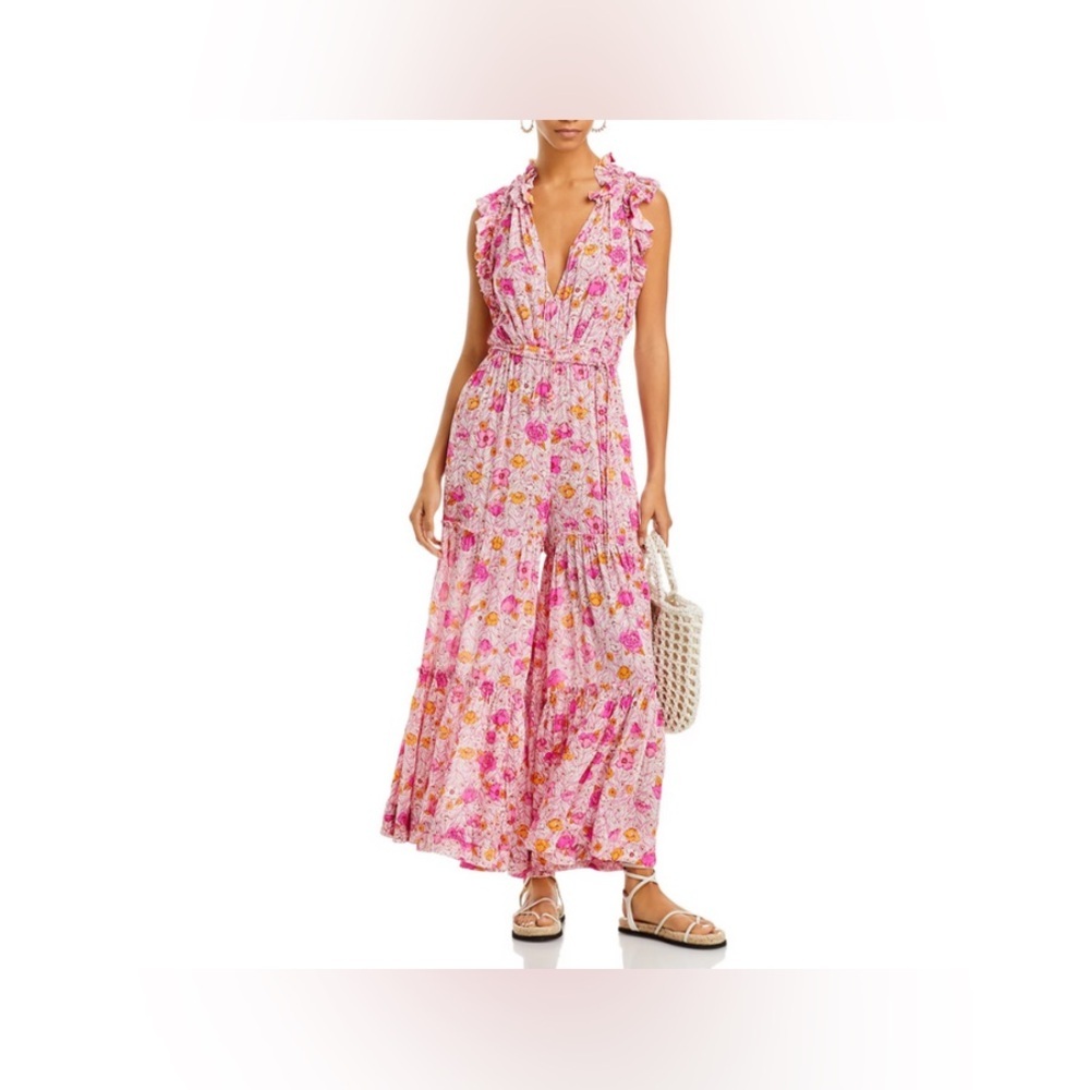 Poupette St Barth Pink Floral Ruffle Jumpsuit - Size Large